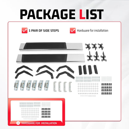 Side Steps Compatible with 1999-2016 Ford F-250 F-350 F-450 Super Duty Regular Cab Running Boards Nerf Bars 304 Stainless Steel+Steel+Plastic Silvery+Black