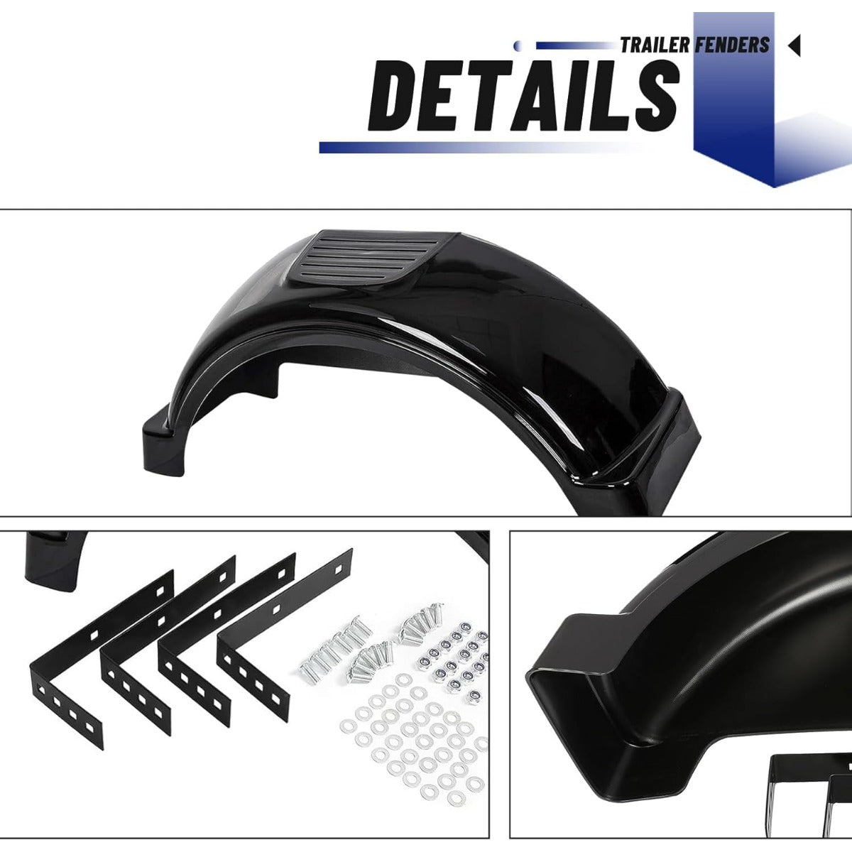 2 Pcs Trailer Fenders W/Steps Compatible with 13 Inches Diameter Wheels Tires Single-Axle Trailers Plastic Fenders Black LYAP-287S-2