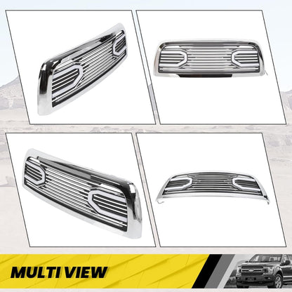 Front Bumper Grill w/LED Tube Compatible with 2010-2018 Ram 2500/3500/4500 Big Horn Hood Grille Replacement Shell Horizontal Style - Chrome