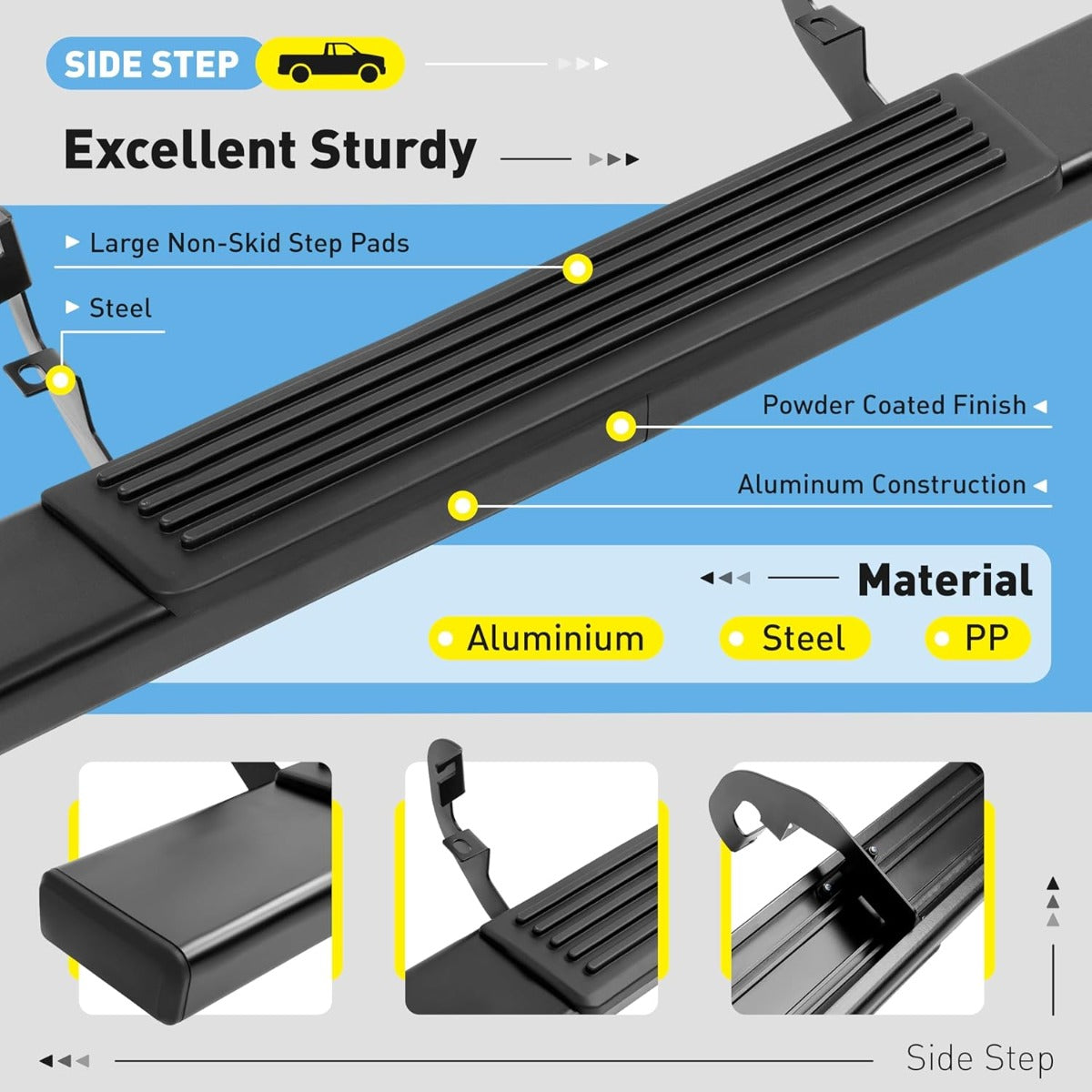 Running Board Side Step Compatible with 2019-2025 Chevrolet Chevy Silverado & GMC Sierra 1500 2500 HD 3500 HD Regular Cab 6" Step Bars 450LBS Black