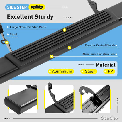 Running Board Side Step Compatible with 2019-2025 Chevrolet Chevy Silverado & GMC Sierra 1500 2500 HD 3500 HD Regular Cab 6" Step Bars 450LBS Black