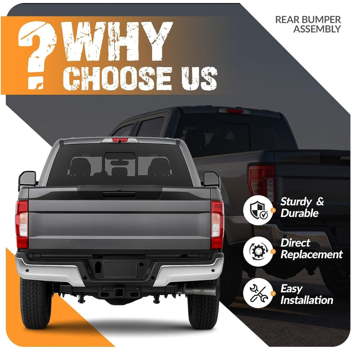 KUAFU Rear Step Bumper Assembly Compatible with 2017-2022 Ford F-250 F-350 Super Duty w/Park Assist Hole Replace for FO1102387 HC3Z17906KA Back Bumper Assembly Plastic+Steel Chrome Silvery+Black