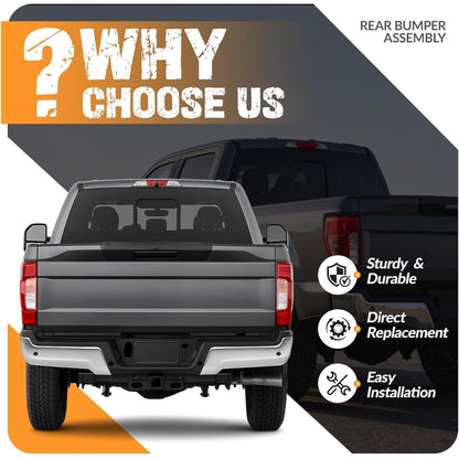 KUAFU Rear Step Bumper Assembly Compatible with 2017-2022 Ford F-250 F-350 Super Duty w/Park Assist Hole Replace for FO1102387 HC3Z17906KA Back Bumper Assembly Plastic+Steel Chrome Silvery+Black