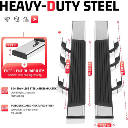 Side Steps Compatible with 2015-2026 Ford F-150 Regular Cab Running Boards Step Nerf Bars 304 Stainless Steel+Steel+Plastic Silvery+Black
