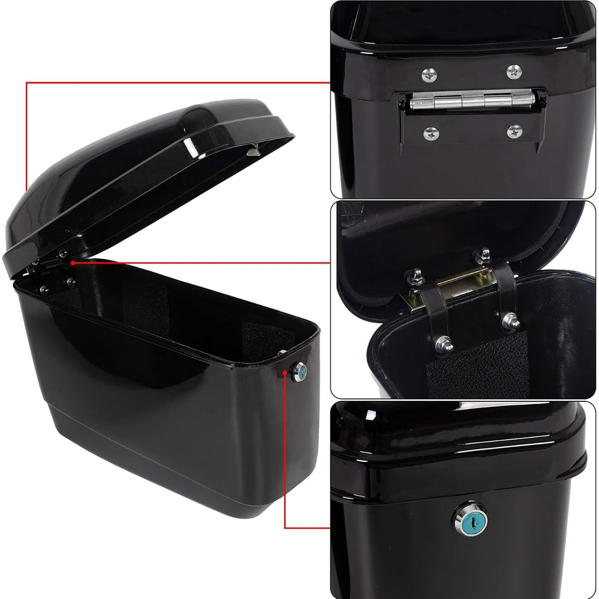 Universal Motorcycle Trunk Luggage Storage Box & Hard Saddle Bags Saddlebags w/Mounting Kit Compatible with Harley Davidson Honda Yamaha Suzuki Kawasaki Cruiser Shadow Vulcan - 2 Packages DMYS-B+GA-B