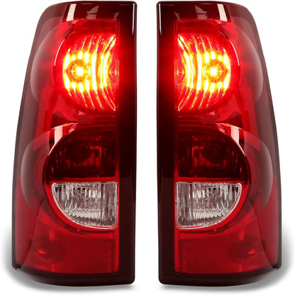 Tail Lights Compatible with 2003-2006 Chevy Silverado 1500 2500 3500 & 2007 Classic Body Rear Lamp Set w/Bulb and Harness Replacement for GM2800174 GM2801174 (Red/Clear Lens + Chrome Housing)