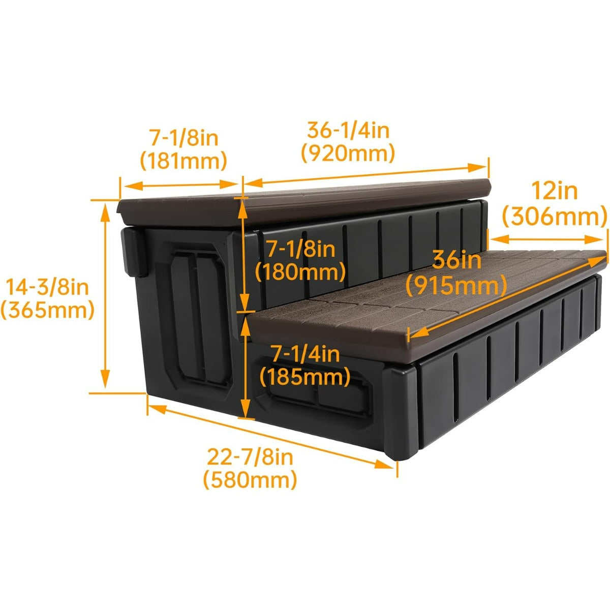 Universal Spa Hot Tub Step with Storage Outdoor Indoor Compartment Spa 2-Step Stool Pool Ladder Plastic Handi Step Slip Resistant Striped Brown+Black LYOP-107-1