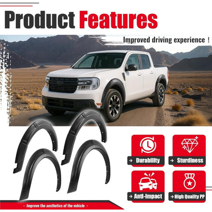 4 Set Fender Flares Compatible with 2022-2025 Ford Maverick Crew Cab, 3Pieces Per Fender Flares Plastic(PP) Textured Black Wheel Eyebrow Fender Trim