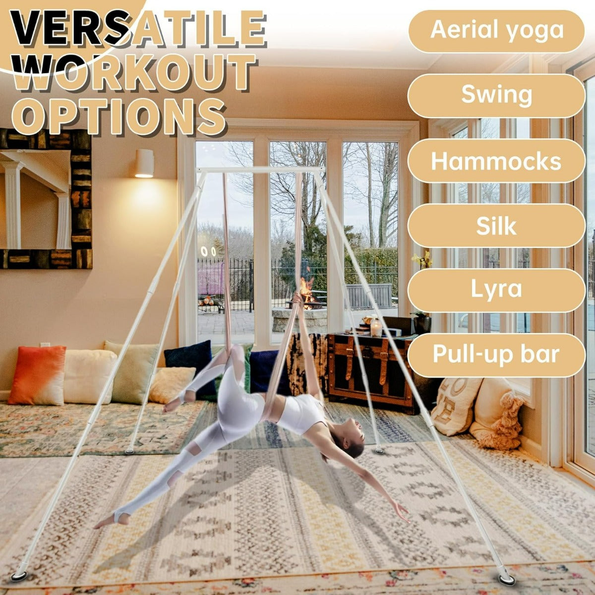 8.1 FT Aerial Yoga Stand 550lbs Max Capacity for Indoor and Outdoor Fitness Bodybuilding Height Adjustable for Yoga Frame & Yoga Hammock LYOM-098-1