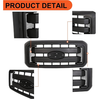 Front Radiator Grill Hood Grille Fit for 2011-2016 Ford F250 F350 F450 F550 Super Duty Black Replace for BC3Z8200AA BC3Z8200G BC3Z-8200-G (Without Center Emblem) LYAP-264-1S