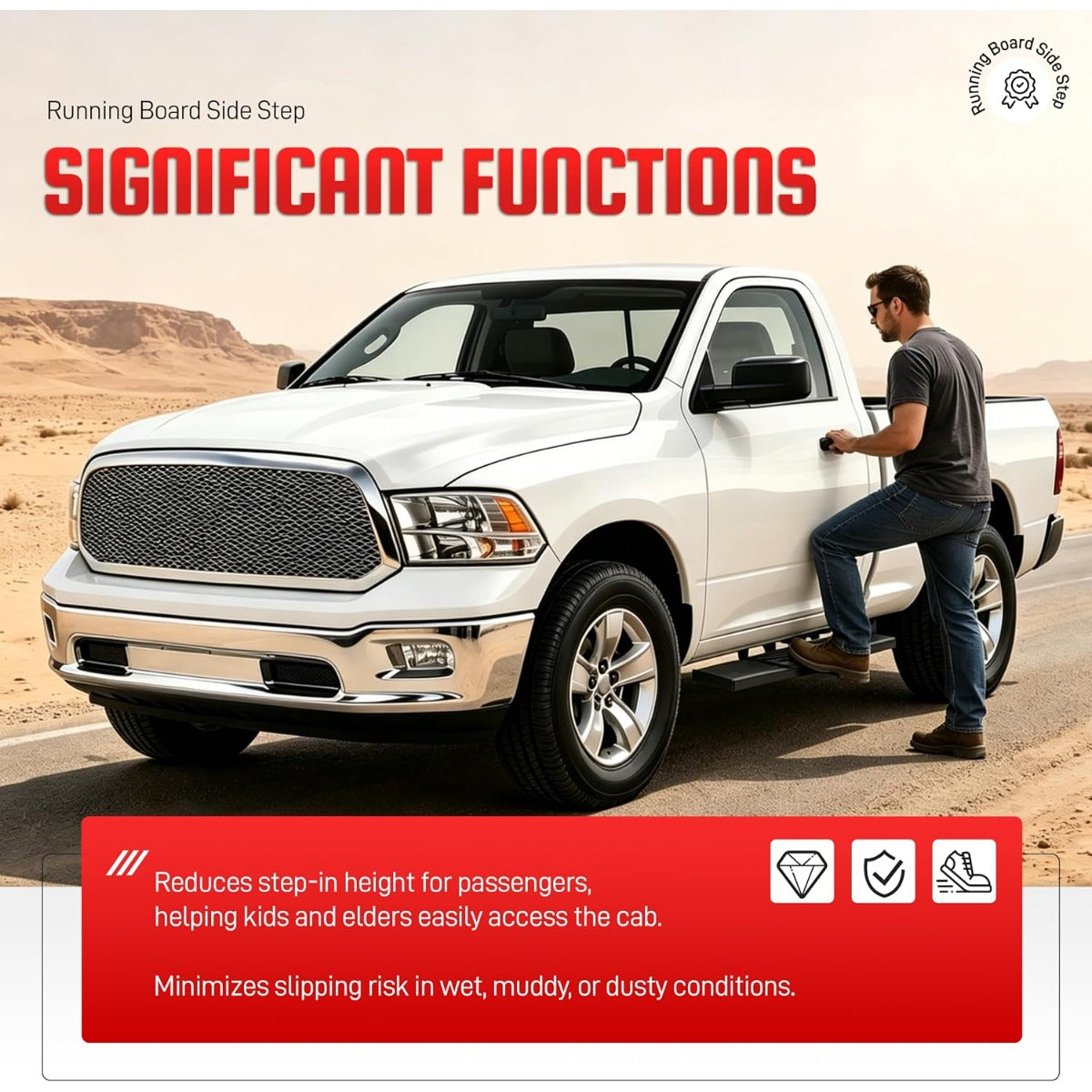 Running Board Step Compatible with 2009-2026 Ram 1500