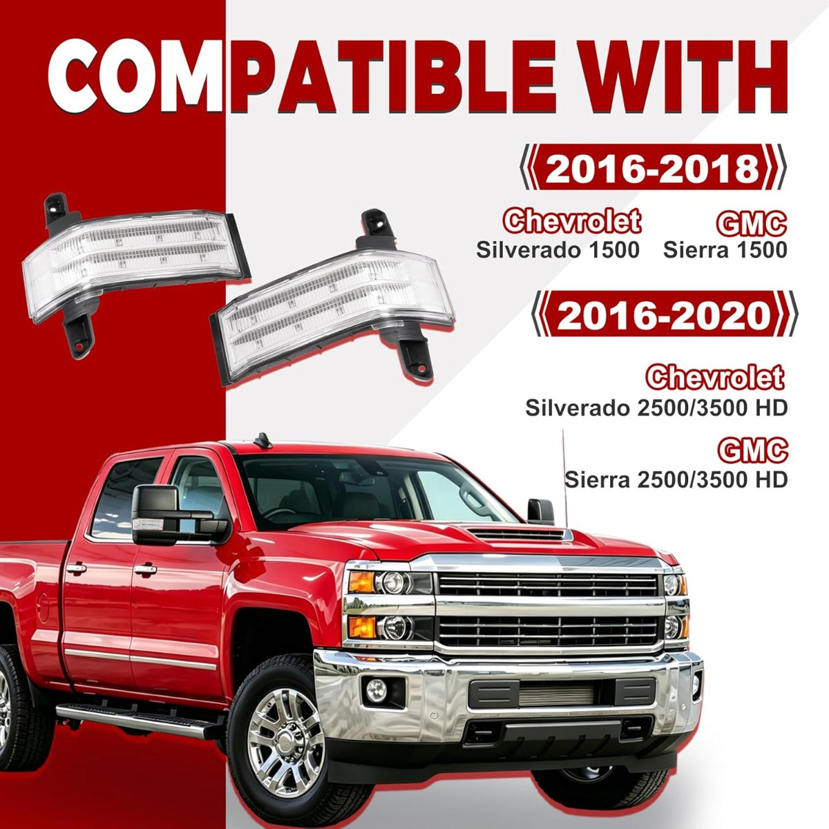 HECASA LED Side Mirror View Marker Lights Compatible with 2016-2020 Chevrolet Silverado 1500 2500 HD 3500 HD Compatible with 2016-2020 GMC Sierra 1500 2500HD 3500HD Turn Signal Marker Lamp
