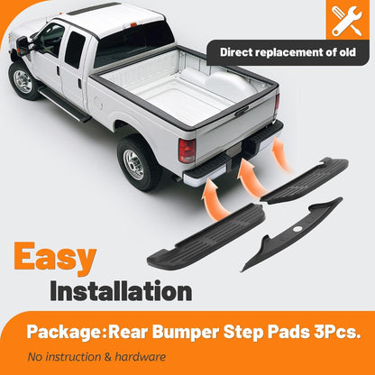 KUAFU Rear Bumper Step Pads Compatible with 1999-2007 Ford F-250/350/450/550 Super Duty Replacement for FO1191116 FO1191113 Plastic(PP) Black Lower & Upper Left + Right 3Pcs