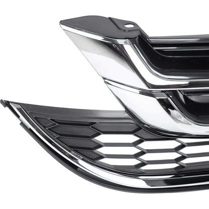 Front Upper Bumper Hood Grill & Lower Mesh Chrome Grille Compatible with 2010-2011 Honda CRV CR-V