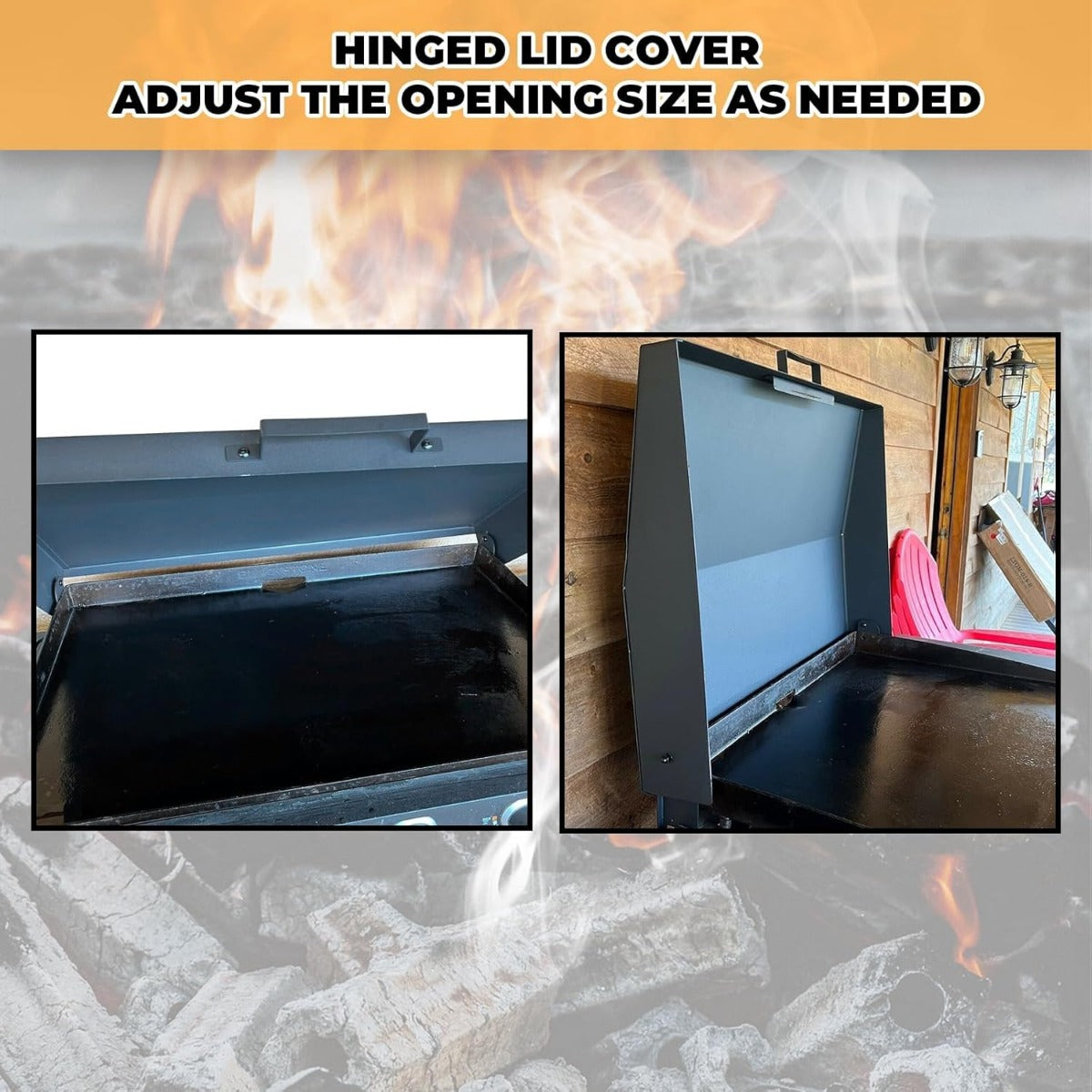 36 inch Hinged Lid Cover Compatible with Blackstone Griddle Grill Lid Hard Cover with Rear Grease Collection Powder Coated Black LYOM-018-B