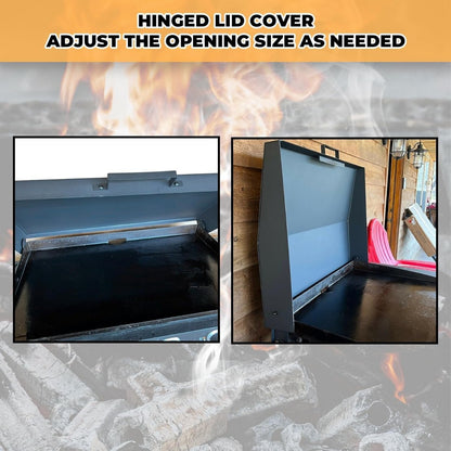 36 inch Hinged Lid Cover Compatible with Blackstone Griddle Grill Lid Hard Cover with Rear Grease Collection Powder Coated Black LYOM-018-B