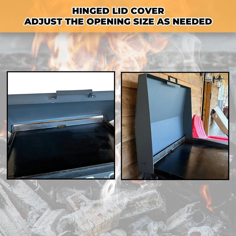 Kojem 36 inch Hinged Lid Cover Compatible with Blackstone Griddle Grill Lid Hard Cover with Rear Grease Collection Powder Coated Black LYOM-018-B
