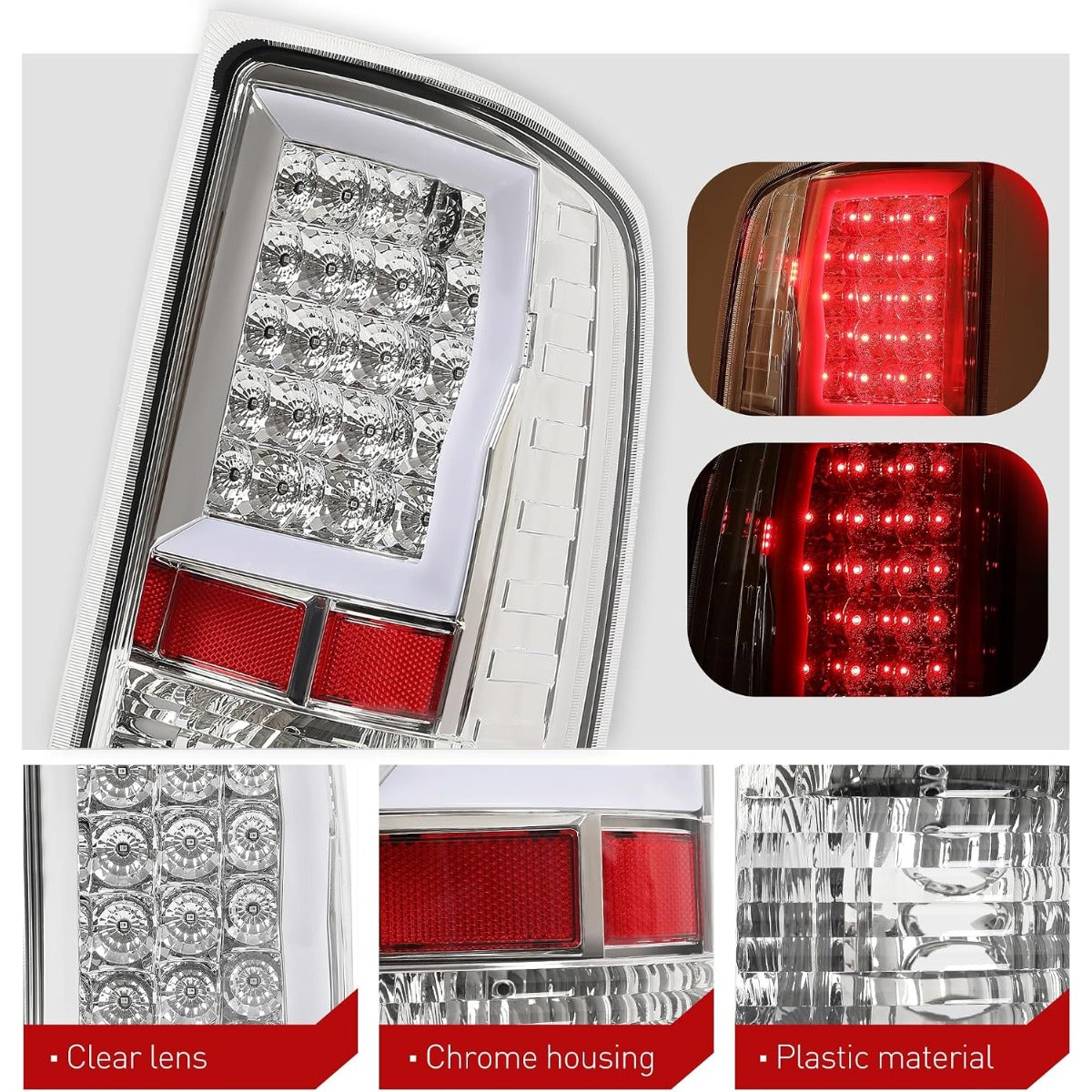 ALMULOO Pair LED Tail Light Compatible with 07-13 GMC Sierra 1500 & 07-14 GMC Sierra 2500HD 3500HD Replacement for GM2800208 GM2801208 Rear Lamp Clear Lens Chrome Housing Plastic Left&Right