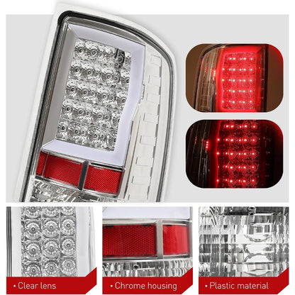 ALMULOO Pair LED Tail Light Compatible with 07-13 GMC Sierra 1500 & 07-14 GMC Sierra 2500HD 3500HD Replacement for GM2800208 GM2801208 Rear Lamp Clear Lens Chrome Housing Plastic Left&Right