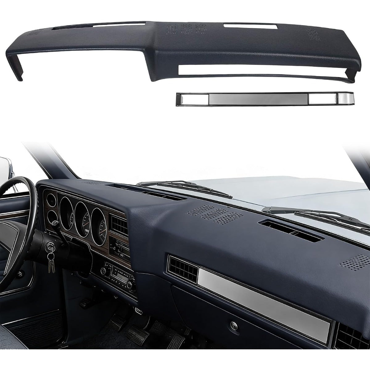 ECOTRIC Dash Board Cover & AC Vent Plate Compatible with 1981-1991 Chevy Blazer Suburban GMC Jimmy | Dark Blue, Two Packages