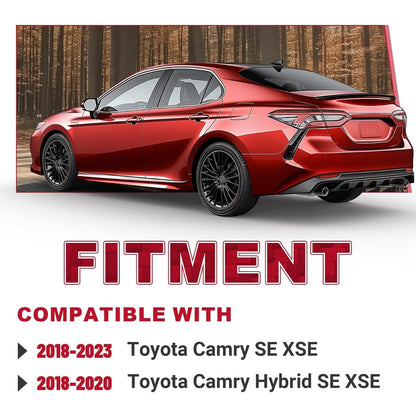 ALMULOO Rear Diffuser Compatible with 2018-2023 Toyota Camry SE XSE & 2018-2020 Camry Hybrid SE XSE, Shark Fin Style Rear Bumper Lip Splitter Valance Spoiler, Black Painted PP Plastic