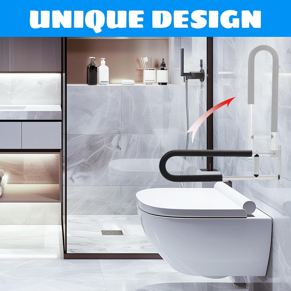 HECASA Toilet Grab Bar 23.6 Inch Flip Up Handicap Grab Bars Rails Folding Support for Elderly Disabled Pregnant Woman Bathroom Shower Safety Toilet Safety Rail