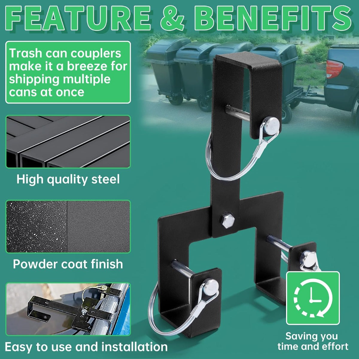KUAFU Universal Can Couplers Receiver Multiple Wheeled Trash/Recyclable