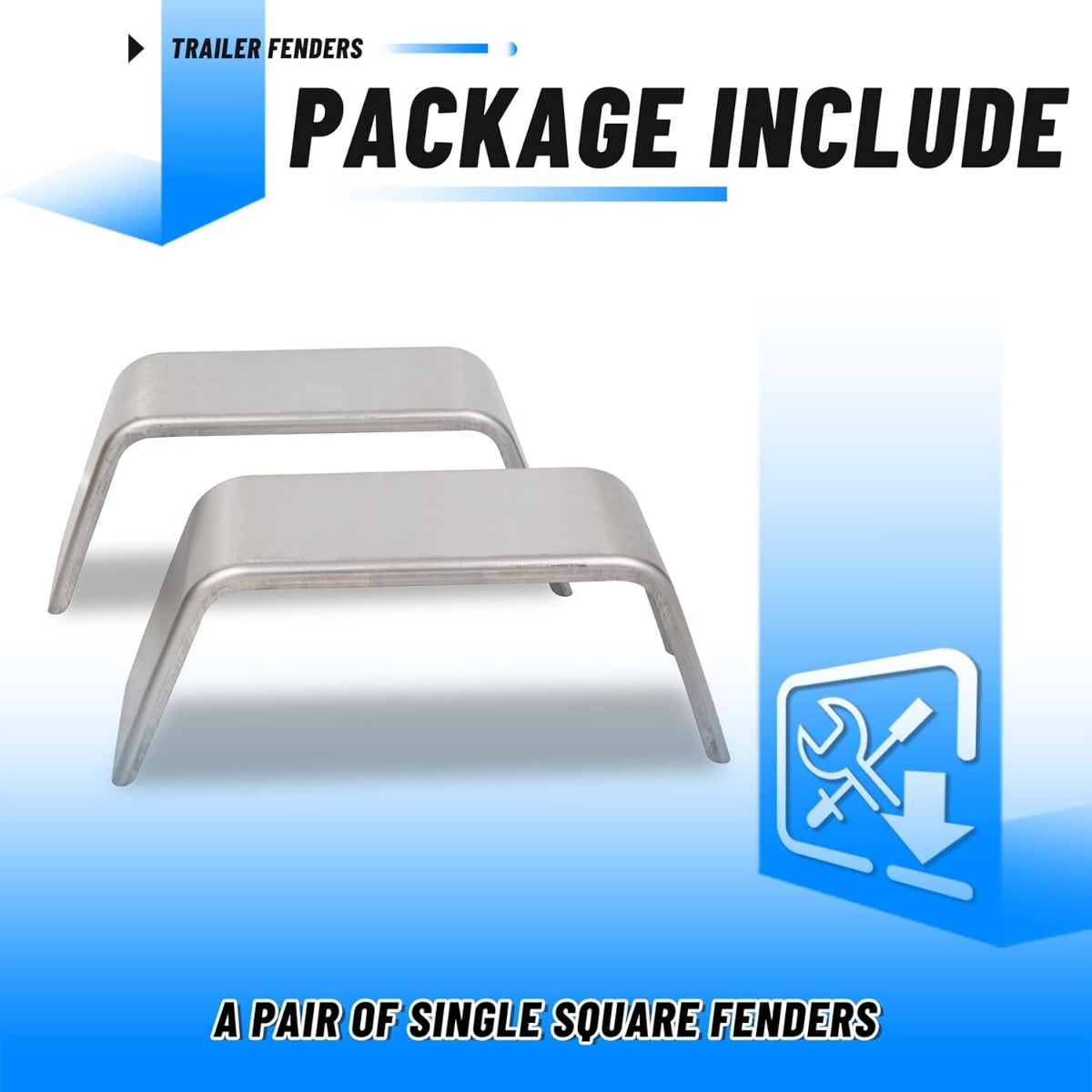 Square Trailer Fenders For 14 Inches-16 Inches Wheels Compatible with Car Hauler Cargo Trailer Utility Landscape Trailer 2 Pack 1 Pair LYAM-377