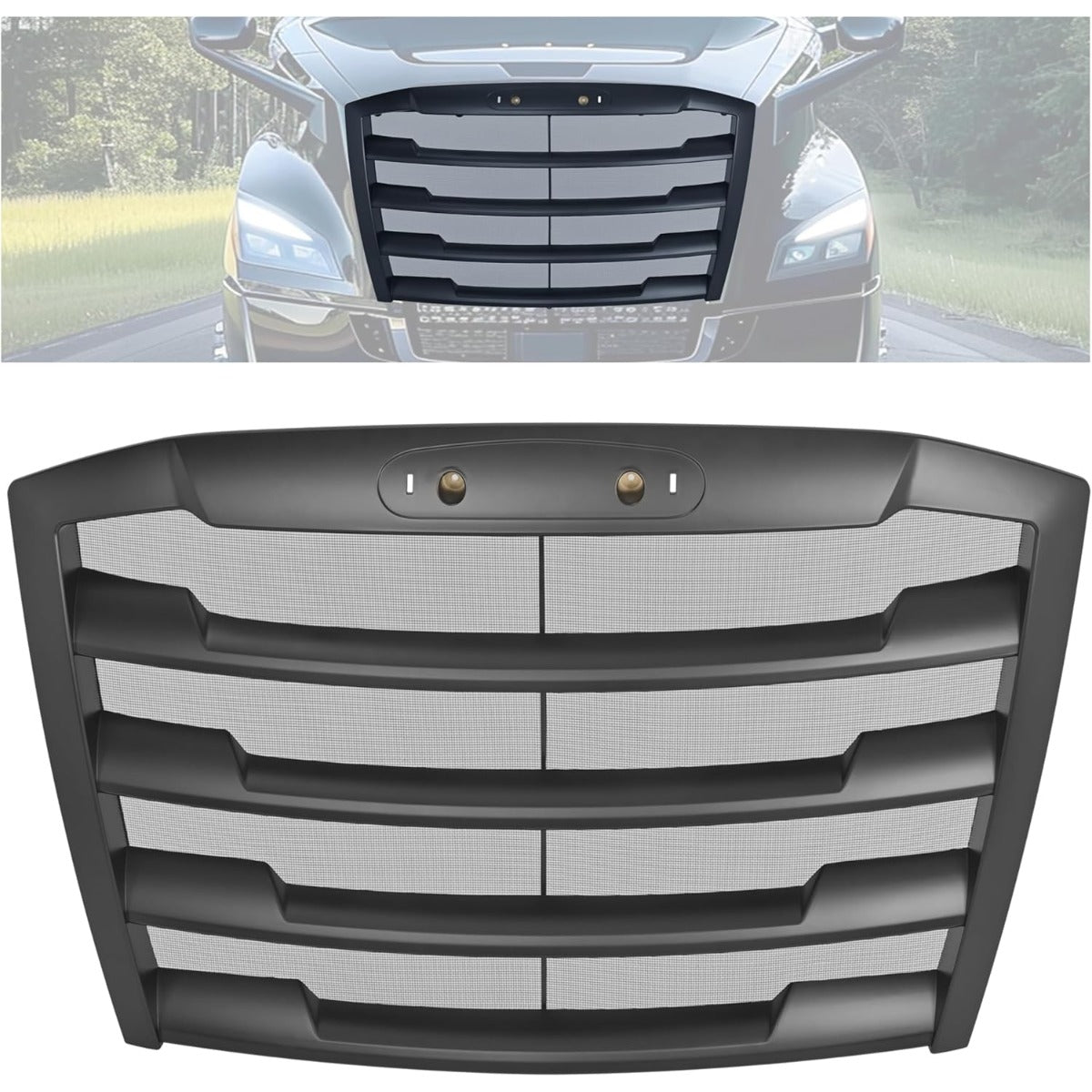 Front Grille Compatible with 2018-2024 Freightliner Cascadia Grill w/Bug Screen Matte Black