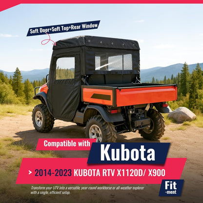 UTV Soft Door+Soft Top+Clear Rear Window W/Zipper Compatible with 2014-2023 Kubota RTV X1120D/ X900 Plastic