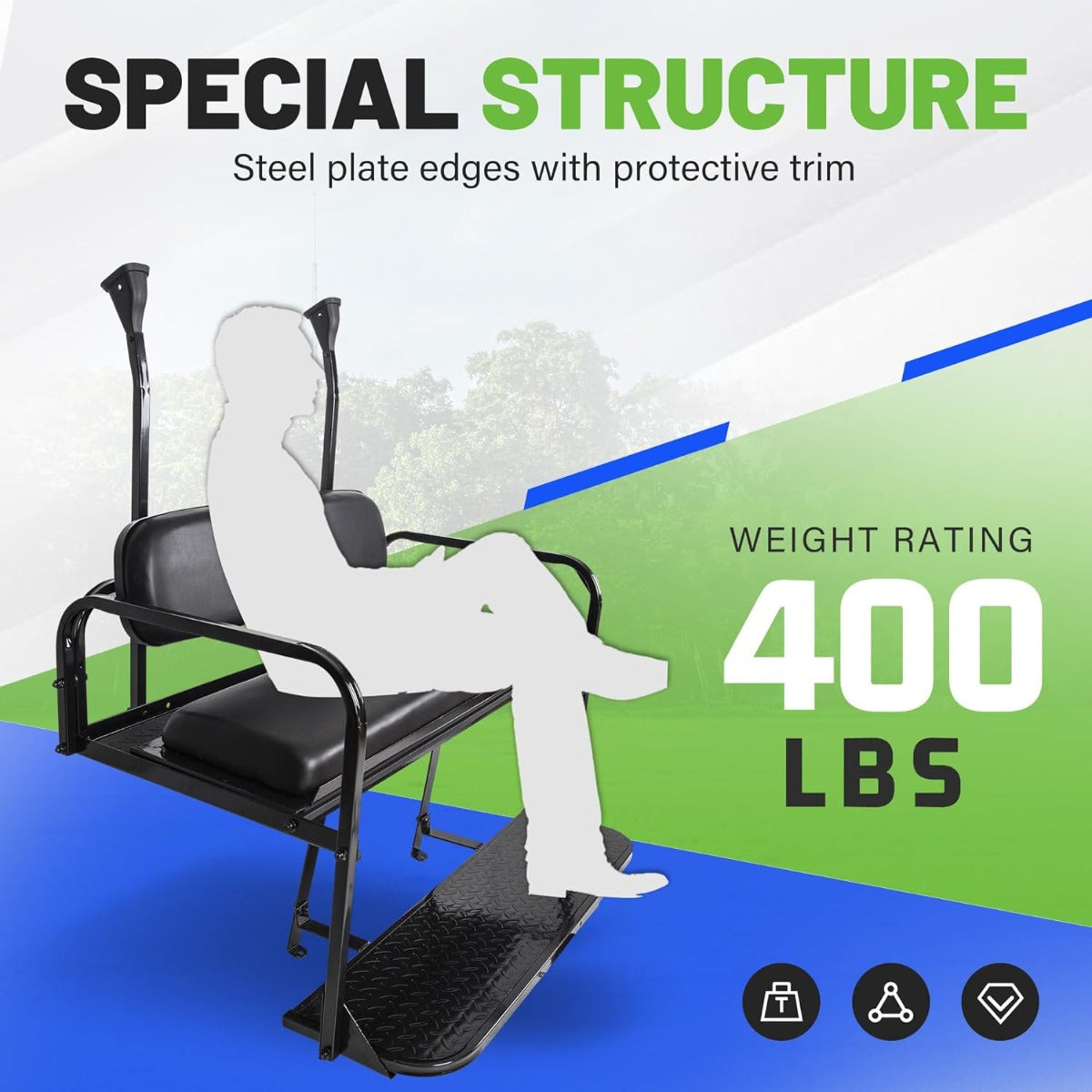 Flip Folding Rear Back Seat Kit Compatible with 2004 and Up Club Car Precedent/Tempo/Onward Gas or Electric Models Golf Cart Flip Rear Seat Kit Fold Down Black LYA-098SA+LYA-098SB