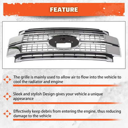 Front Bumper Hood Grille Grill Compatible with 2017 2018 2019 Ford F250 F350 F450 Super Duty Chrome (NOT ONLY OVERLAY) LYAP-293-1T
