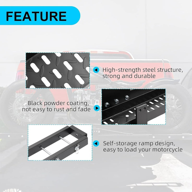 600LBS Steel Motorcycle Scooter Dirtbike Carrier Hauler Hitch Mount Rack Ramp Anti Tilt T-NS-MRC001T