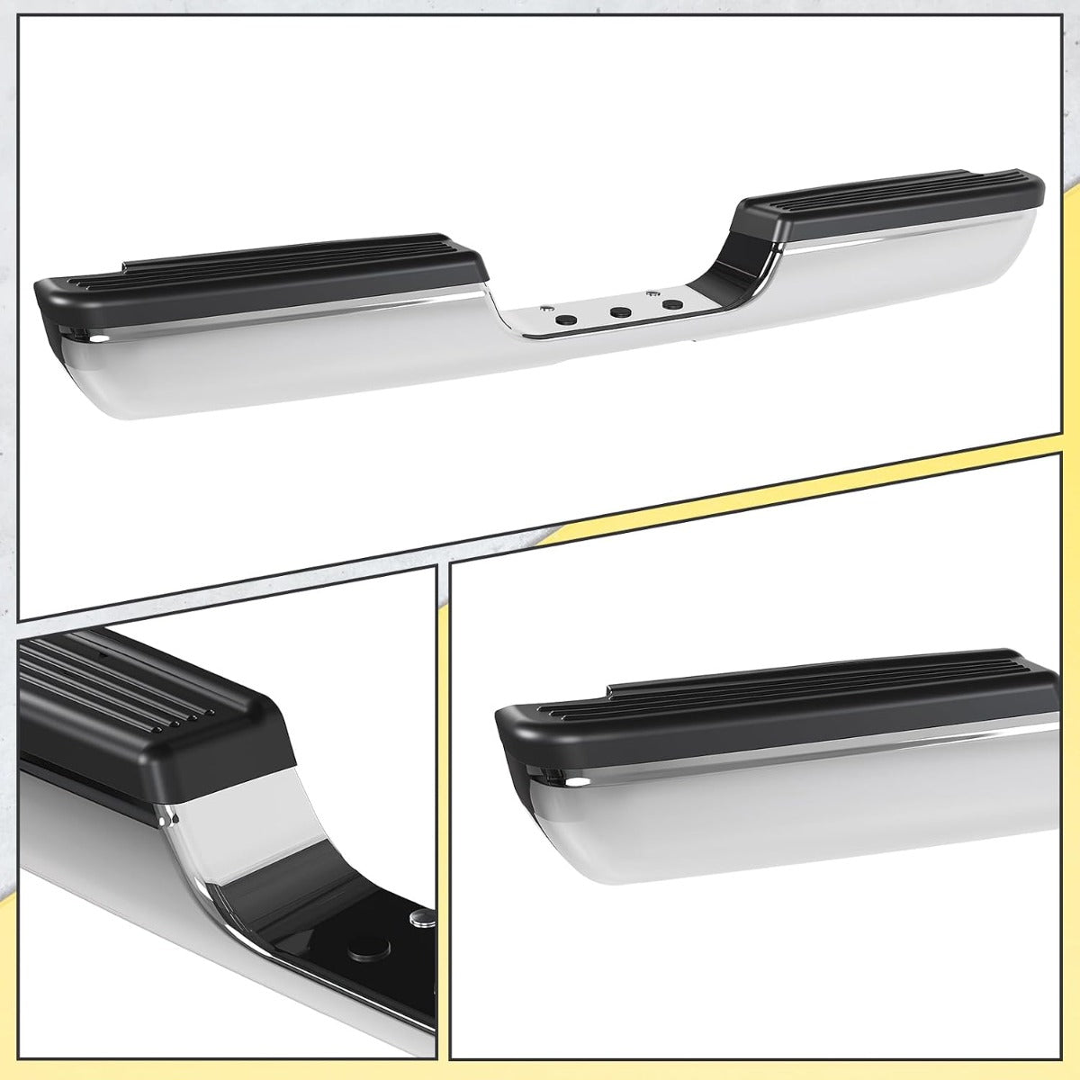 Rear Bumper Assembly Compatible with 1994-2002 Dodge Ram 1500 2500 3500 Fleetside/Styleside W/Step Pads Silvery+Black Steel+Plastic Powder Coated+Chrome Heavy Duty CH1102328