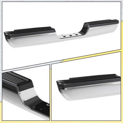 Rear Bumper Assembly Compatible with 1994-2002 Dodge Ram 1500 2500 3500 Fleetside/Styleside W/Step Pads Silvery+Black Steel+Plastic Powder Coated+Chrome Heavy Duty CH1102328