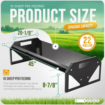 ECOTRIC 22 Gallon Livestock Feeder, 45" Length for 10Sheeps Once, Feeder