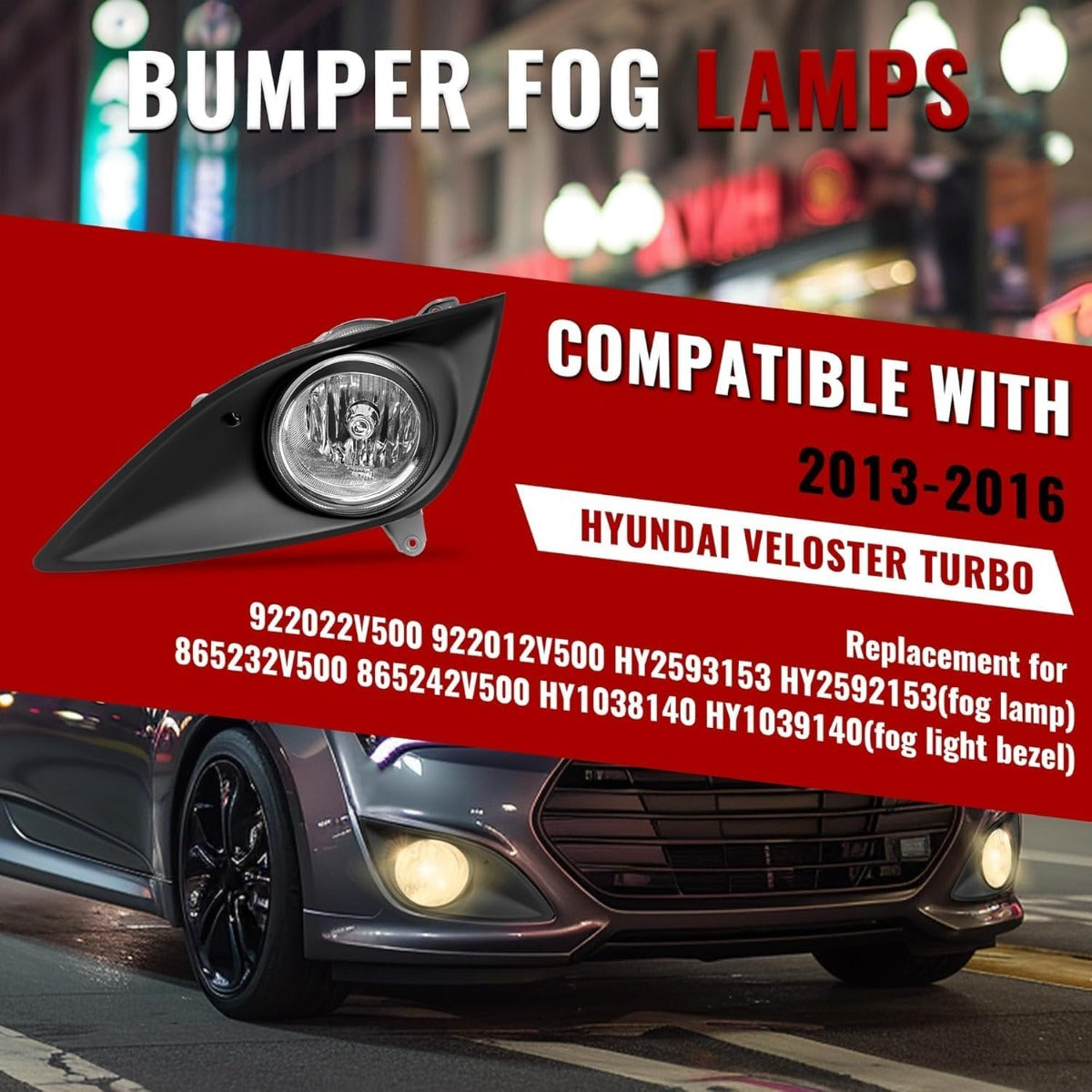 HECASA 2Pcs Fog Lights w/Bezel Compatible with 2013-2017 Hyundai Veloster Turbo Front Bumper Clear Lens Fog Lamp Black Bezel Replacement for HY2593153 HY2592153 HY1038140 HY1039140 Left & Right Side
