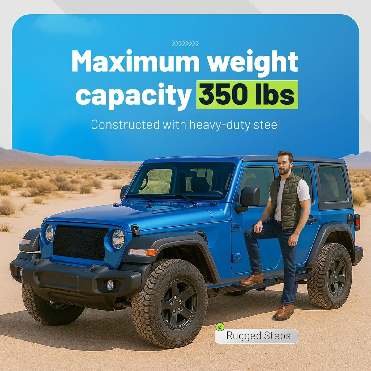 Side Steps Compatible with 2018-2025 Jeep Wrangler JL Unlimited 4-Door, High-Strength Running Boards, Steel Step Bars, Powder-Coated 4-Piece Set