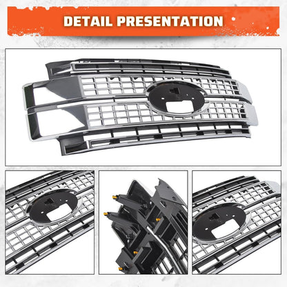 Front Bumper Hood Grille Grill Compatible with 2017 2018 2019 Ford F250 F350 F450 Super Duty Chrome (NOT ONLY OVERLAY) LYAP-293-1T