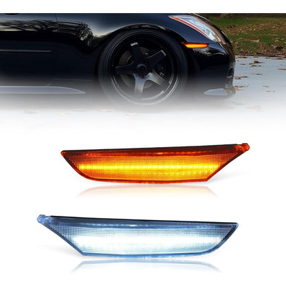 HECASA Front Side Marker Light Compatible with 2001-2006 Infiniti G35 Sedan Base & Nissan Skyline V35 Sedan LED Sequential Dynamic Turn Signal Parking Lamp Clear Lens