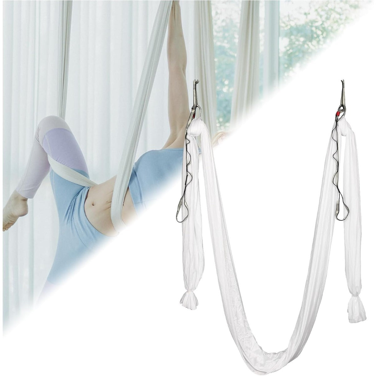 Kojem Aerial Silk Fabric Yoga Swing Kit For Fitness Yoga Inversions Flexibility Core Strength Dance White Nylon Fabric 6.6/13.1 Yards