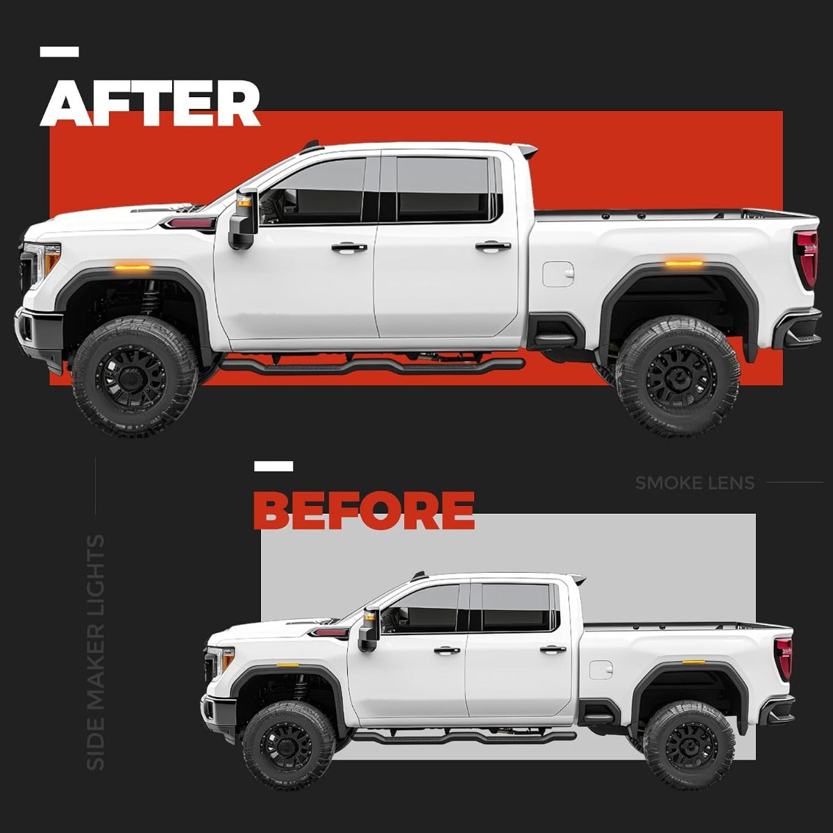HECASA Side Marker Light Compatible with 2020-2024 GMC Sierra 2500HD 3500HD | Replacement for 84185031 84806032 GM2550207 Front Rear Side Marker Lights Lamps Smoke Lens Amber LED Plastic