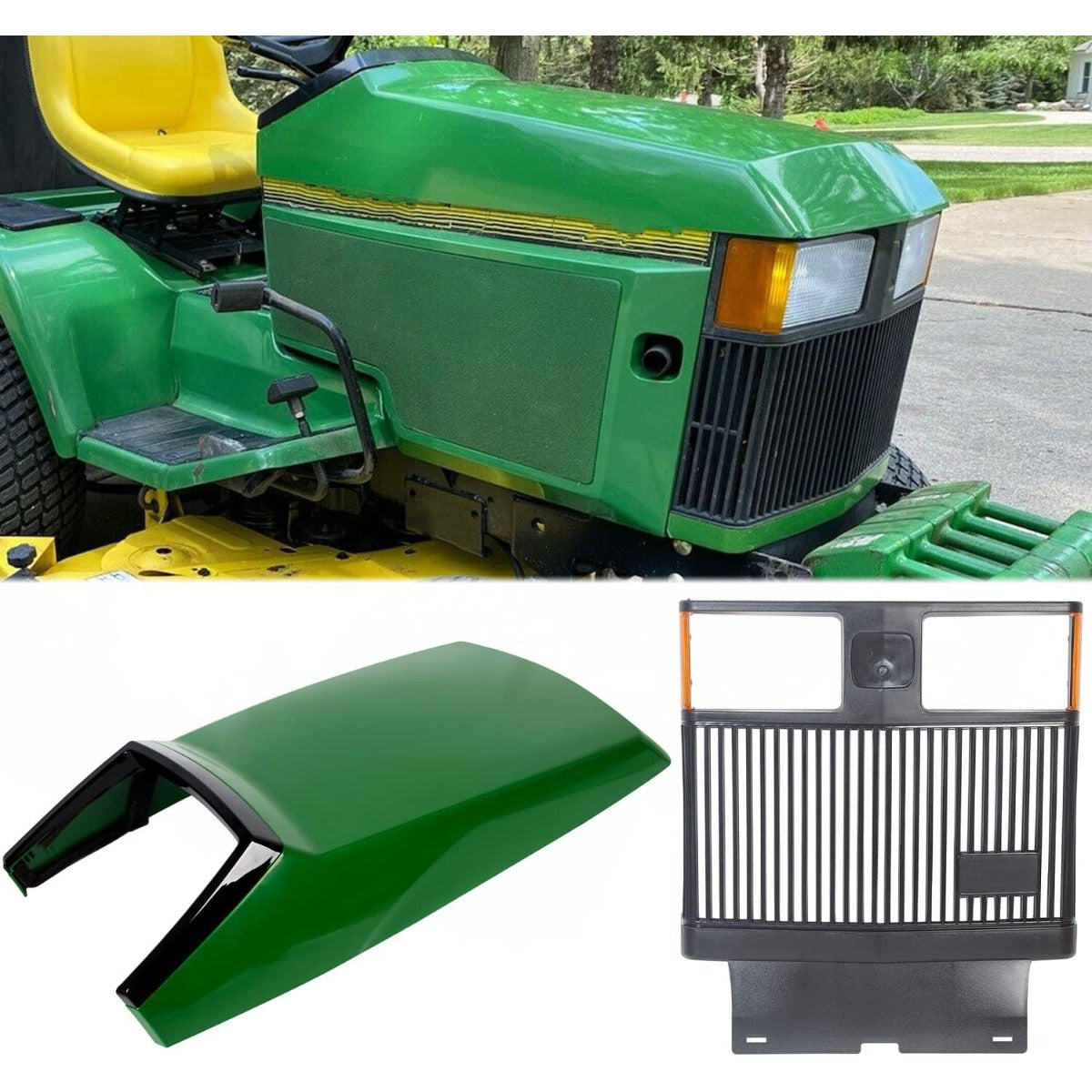 Hood+Grille Compatible with John Deere 415 425 445 455 Lawn Mower Tractor Replacement for AM128986 AM118699 AM116207 Upper Hood Cowl Grille (Reflectors are included. Label is NOT included.)