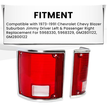 Pair Tail Light Lens Compatible with 1973-1991 Chevrolet Chevy Blazer Suburban Jimmy Driver Left & Passenger Right Replacement For 5968330, 5968329, GM2801122, GM2800122