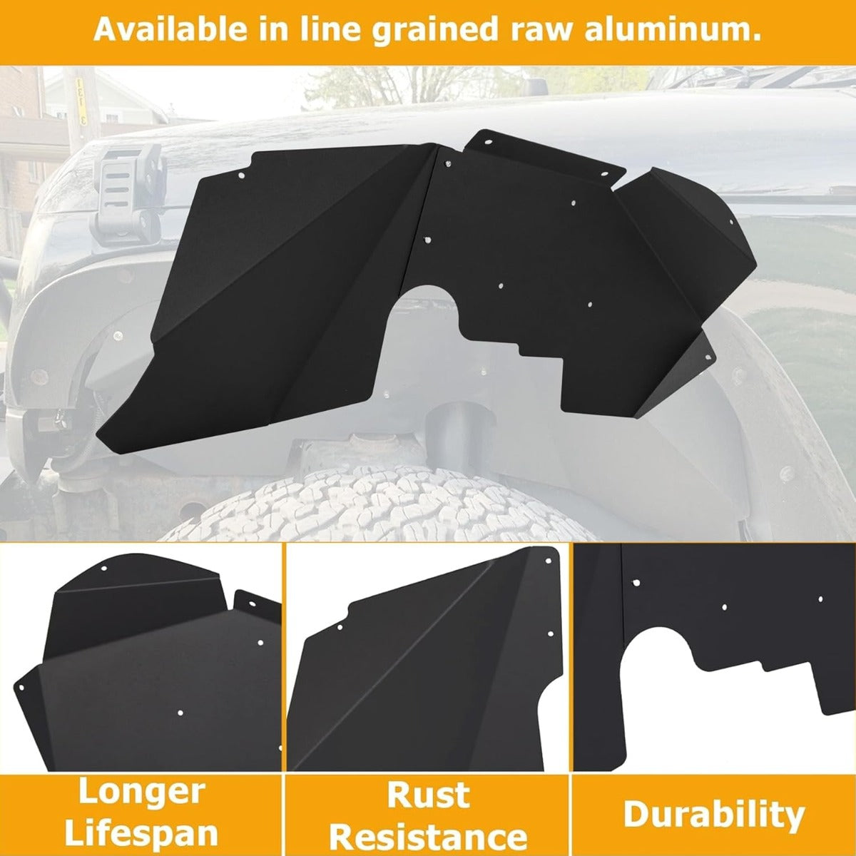 Front Inner Splash Guards Fender Liners for 2007-2019 Jeep Wrangler JK JKU 4WD Bolt-on Style Aluminum Flare Wheel Well Cover