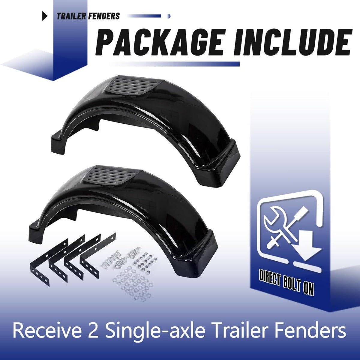 2 Pcs Trailer Fenders W/Steps Compatible with 13 Inches Diameter Wheels Tires Single-Axle Trailers Plastic Fenders Black LYAP-287S-2