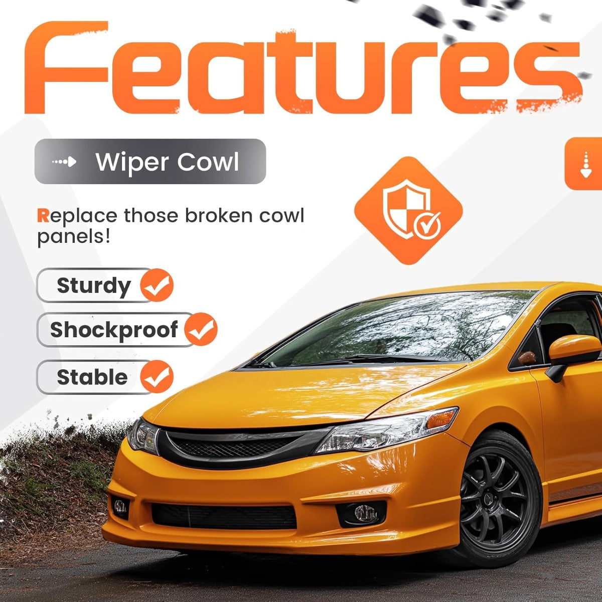 Windshield Wiper Cowl Panel Compatible with 2006-2011 Honda Civic Excluded Si, Replacement for 74200SNAA00 Air Inlet Window Cover Cowl Top Front Center Textured Black Plastic PP