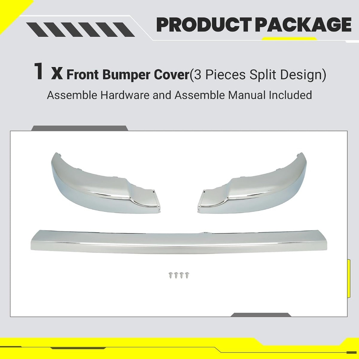 KUAFU Front Bumper Cover Upper Trim Cap Compatible with 2011-2014 Chevy Chevrolet Silverado 2500 3500 HD GM1014106, 25883355 ABS Plastic Chrome Replacement Only 3PCS-Silvery