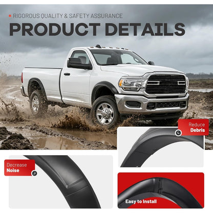 10Pcs Fender Flares Compatible with 2019-2025 Ram 2500 3500 | 22-23 Models w/o Lower Body Cladding Trim Plastic(PP) Wheel Arch Covers Textured Black