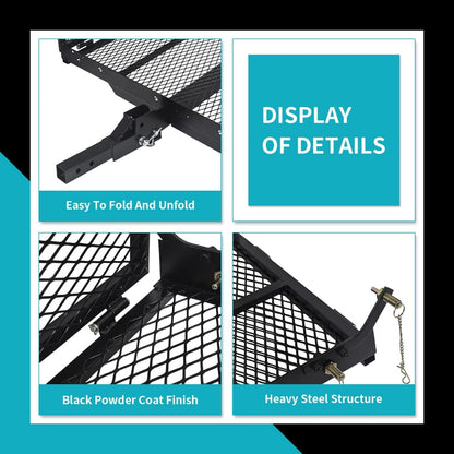 New Mobility Carrier Ramp Hitch Mounted 46.2 x 26.8 x 38.7 500 lbs for Wheelchair Electric Scooter Medical Disability with Rack Ramp Capacity Steel w/3 Inches Rail Fit 2 Inches Hitch Receiver SUV Truck Van Car T-NS-SCC001-F
